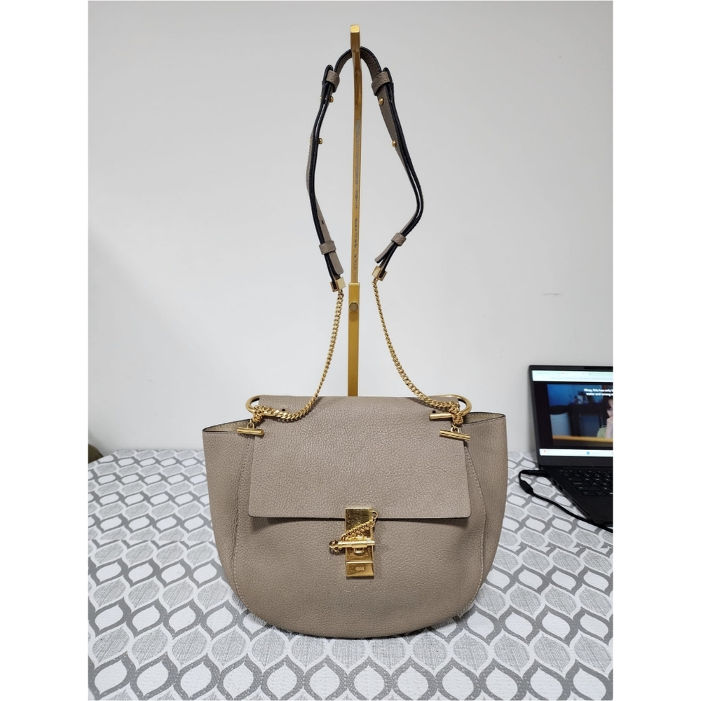 Chloe Motty Grey Pebbled Leather Small Drew Bag